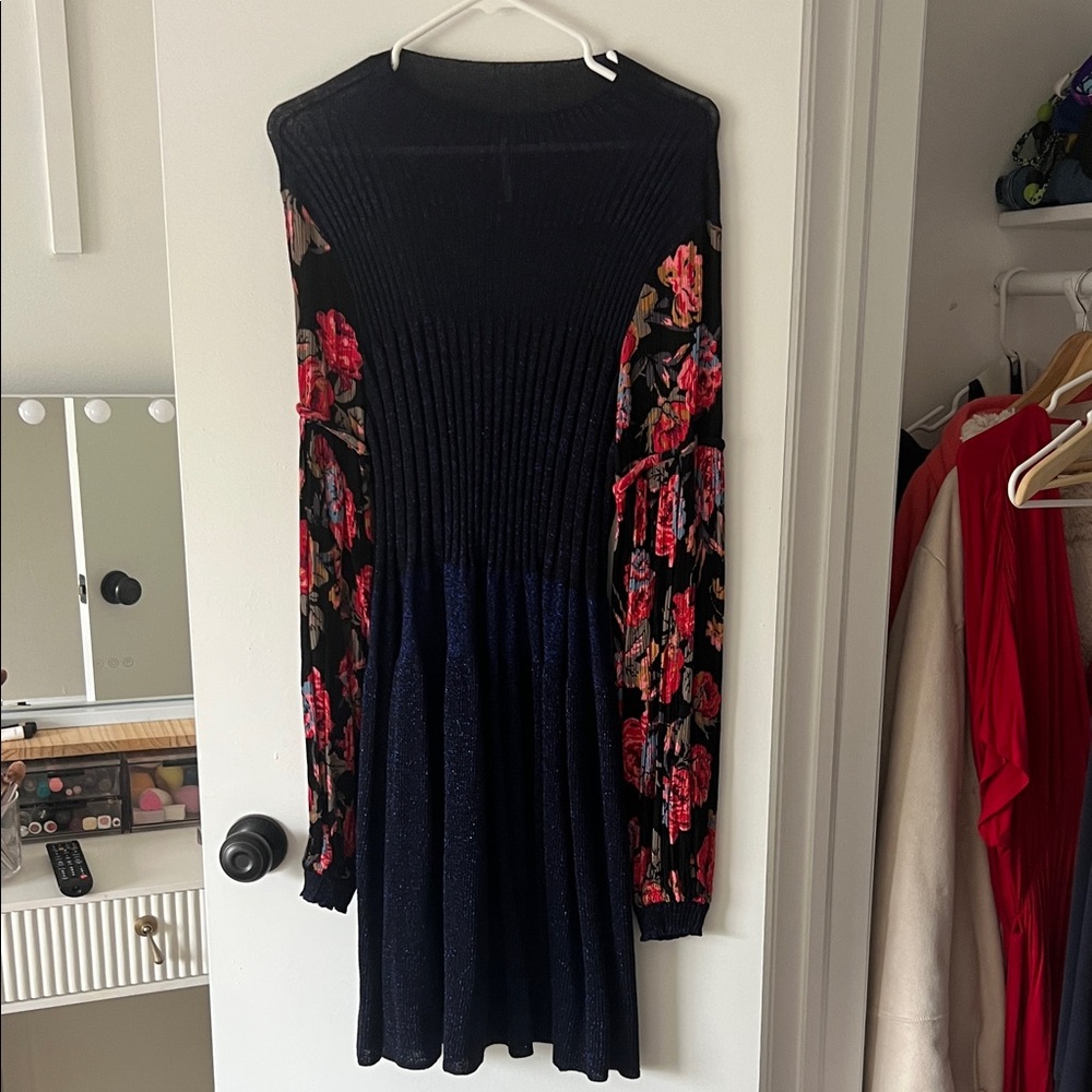 Free People Black and Red Floral Long Sleeve Dress